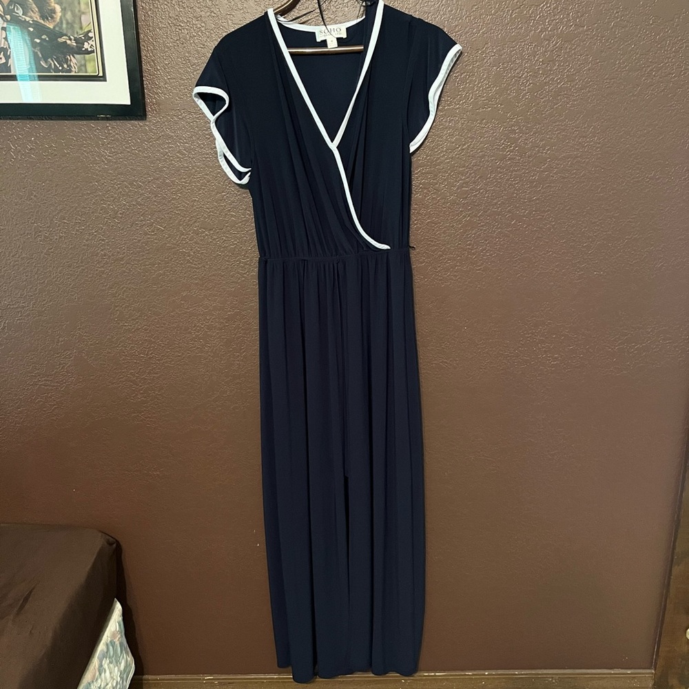 Navy blue and white dress.